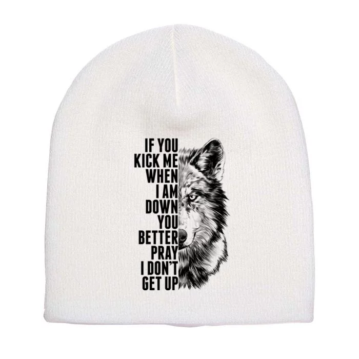 Wolf Face If You Kick Me When I Am Down You Better Pray I Don't Get Up Short Acrylic Beanie