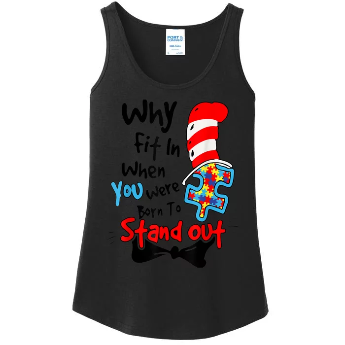 Why Fit In Autism Awareness Doctor Teacher Hat Cat Book Ladies Essential Tank