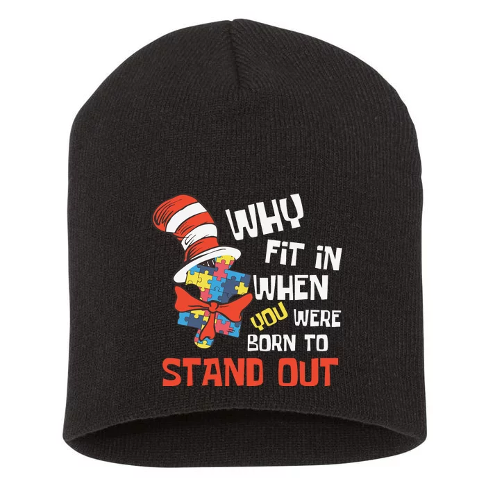 Why Fit In Autism Awareness Short Acrylic Beanie