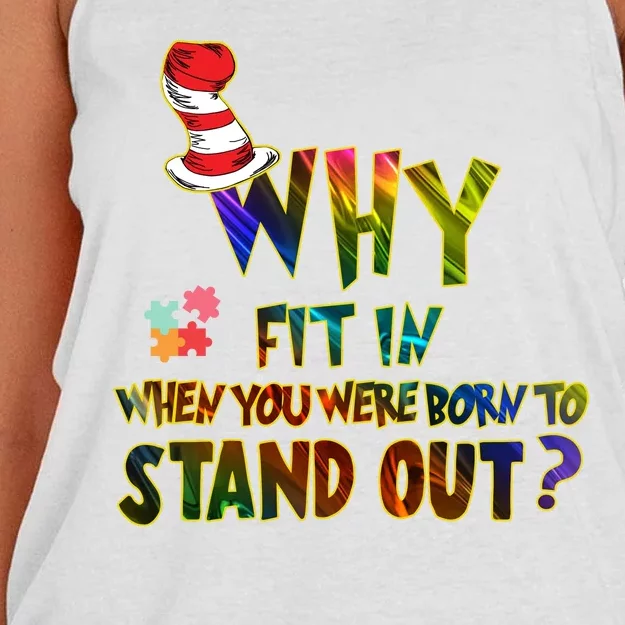 Why Fit In When You Were Born To Stand Out Autism Awareness Women's Knotted Racerback Tank