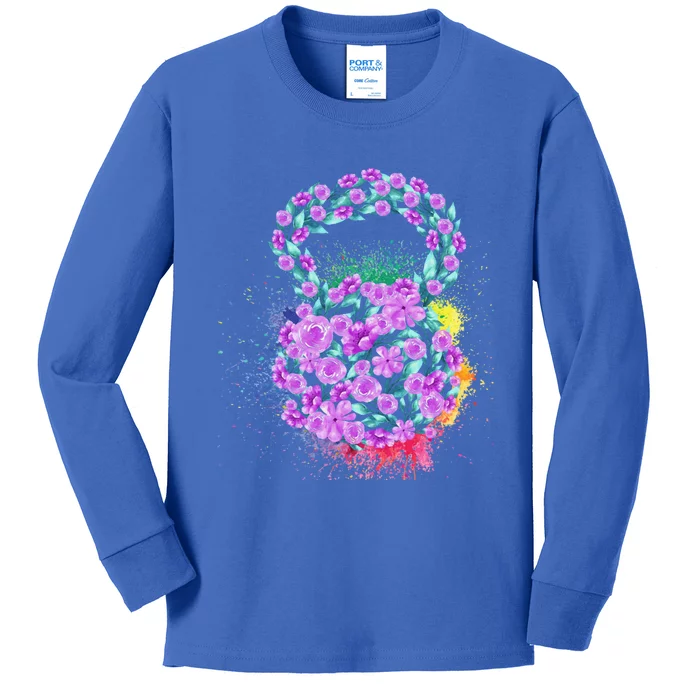 Watercolor Flower Kettlebell Great Gift Pretty Strong! Purple Splash Great Gift Kids Long Sleeve Shirt