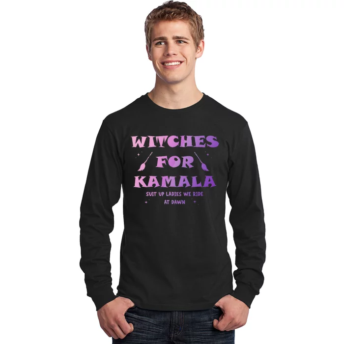 Witches For Kamala Suit Up Ladies We Ride At Dawn Halloween Long Sleeve Shirt