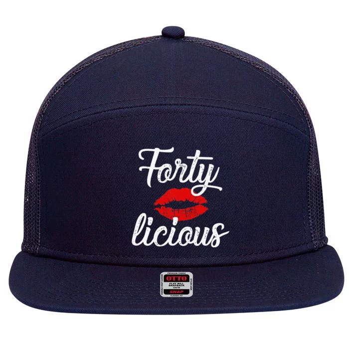 Wo Forty Licious Sexy Lips Funny 40th Birthday Party 7 Panel Mesh Trucker Snapback Hat