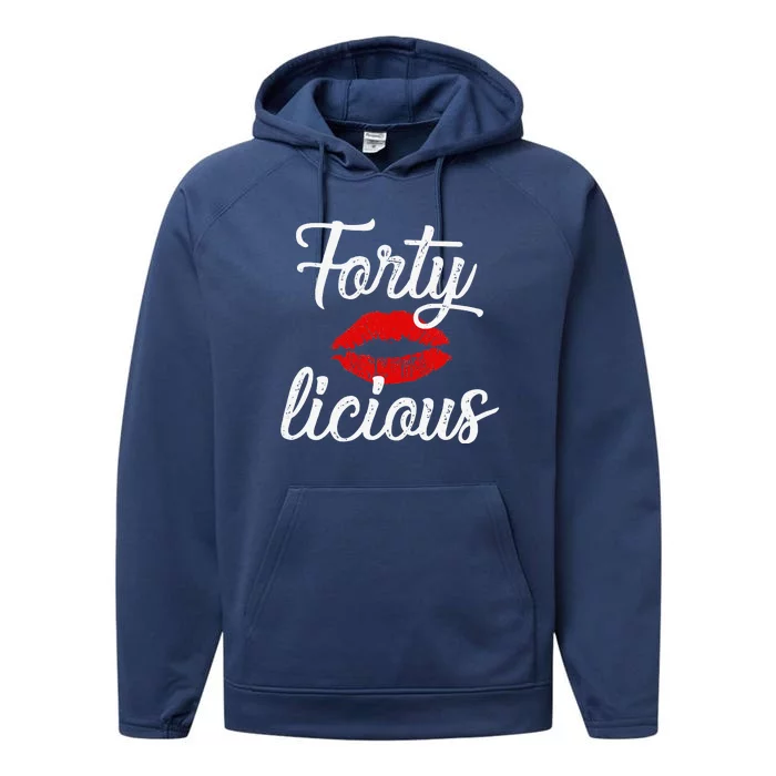 Wo Forty Licious Sexy Lips Funny 40th Birthday Party Performance Fleece Hoodie