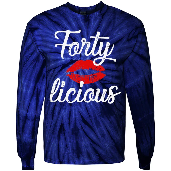 Wo Forty Licious Sexy Lips Funny 40th Birthday Party Tie-Dye Long Sleeve Shirt