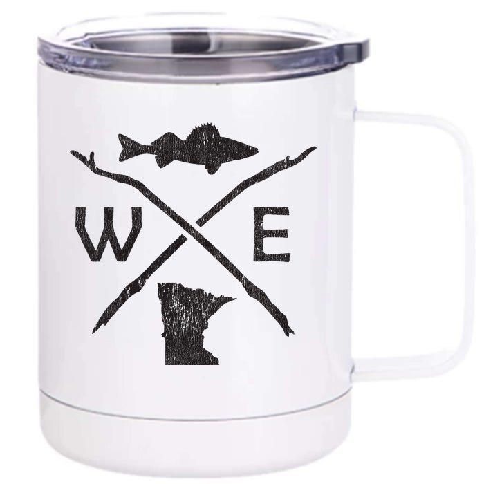 Walleye Fishing Minnesota Walleye Fishing Compass Gift Front & Back 12oz Stainless Steel Tumbler Cup