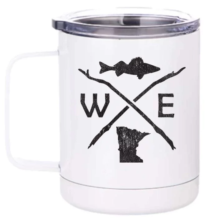 Walleye Fishing Minnesota Walleye Fishing Compass Gift Front & Back 12oz Stainless Steel Tumbler Cup