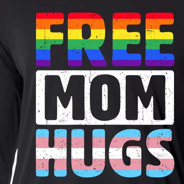 Womens Free Mom Hugs LGBTQ Gay Pride Month Proud Ally Mom Cooling Performance Long Sleeve Crew