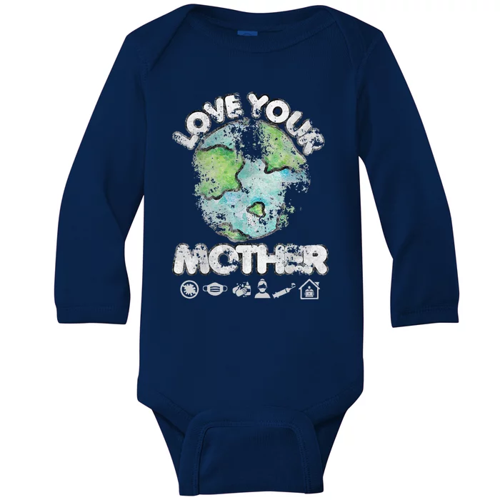 Womenss For Mom Love Your Mother Earth Graphic Plus Size Baby Long Sleeve Bodysuit