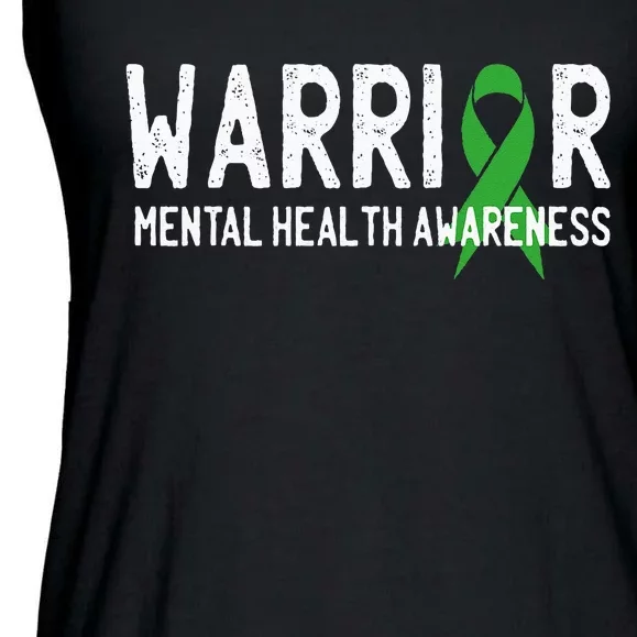 Warrior Fighter Mental Health Awareness Month Green Ribbon Ladies Essential Flowy Tank