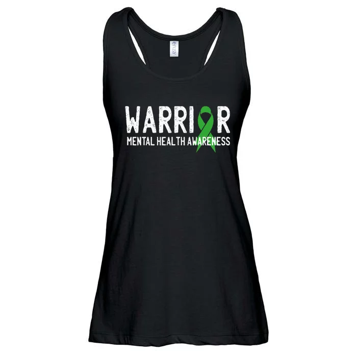 Warrior Fighter Mental Health Awareness Month Green Ribbon Ladies Essential Flowy Tank