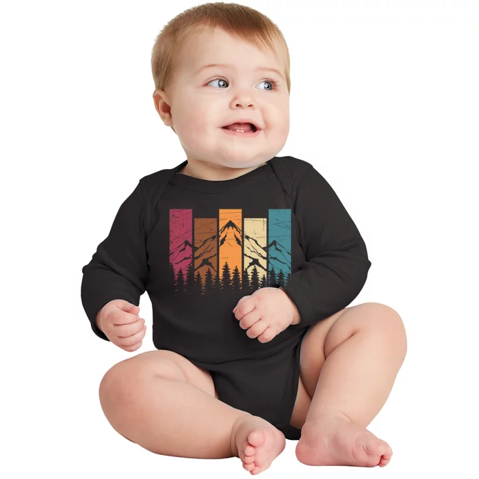 Wildlife Forest Nature Trees Retro Outdoors Mountains Hiking Baby Long Sleeve Bodysuit