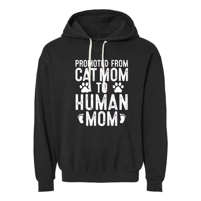 Womens Funny New Mom Cat Lover Promoted From Cat Mom To Human Mom VNeck Garment-Dyed Fleece Hoodie