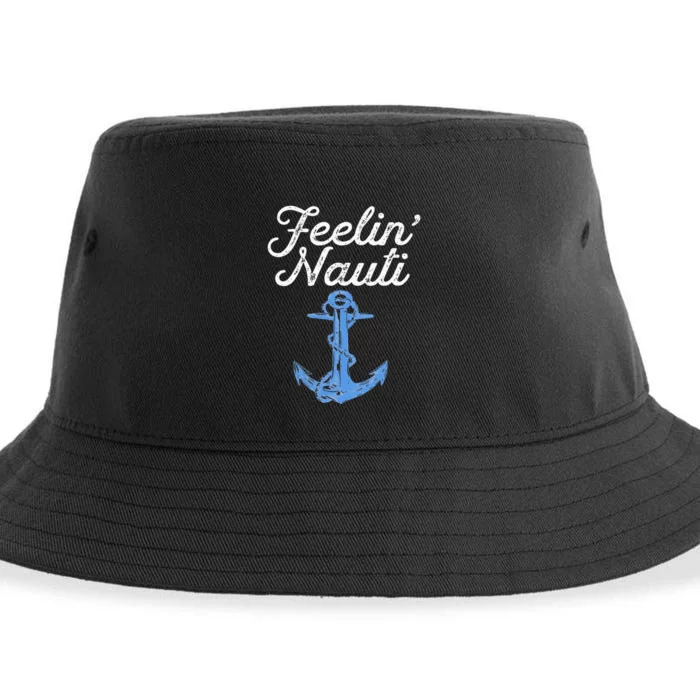 Womens Feelin Nauti Sailing Boating Nautical Lake Funny Sailor Gift Sustainable Bucket Hat