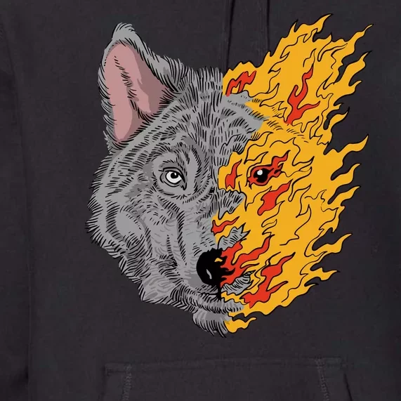 Wolf Face On Fire Premium Hoodie