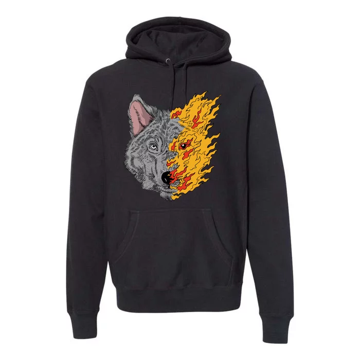 Wolf Face On Fire Premium Hoodie