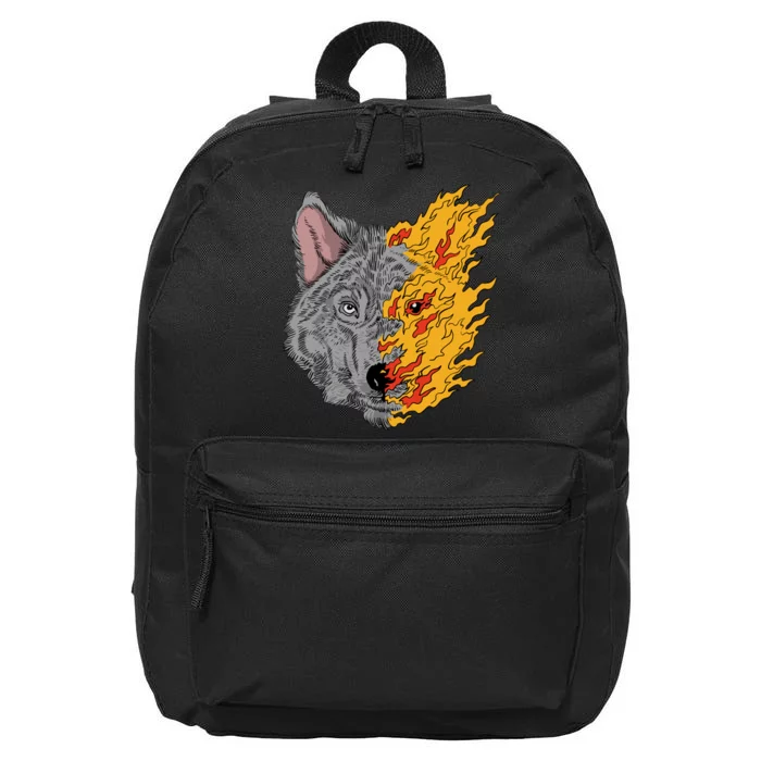 Wolf Face On Fire 16 in Basic Backpack