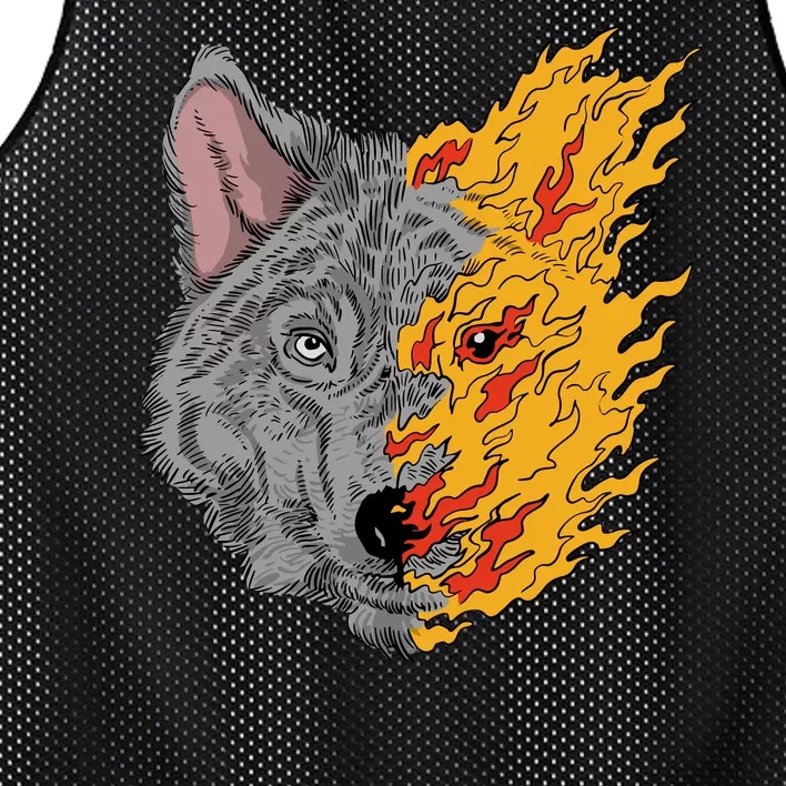 Wolf Face On Fire Mesh Reversible Basketball Jersey Tank