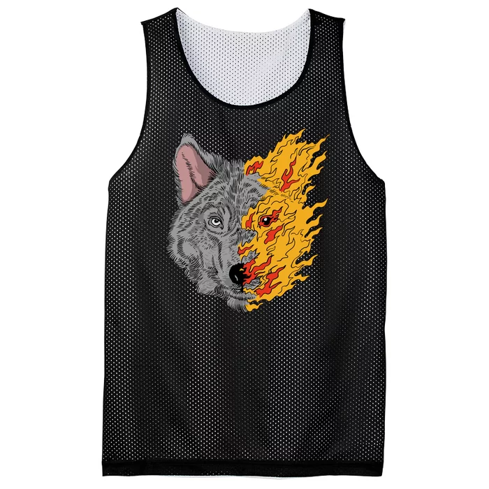 Wolf Face On Fire Mesh Reversible Basketball Jersey Tank