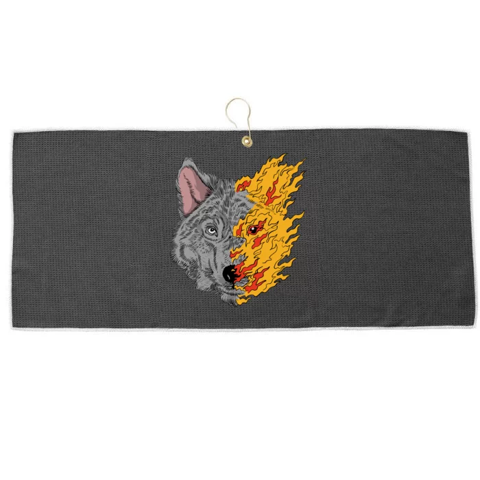 Wolf Face On Fire Large Microfiber Waffle Golf Towel