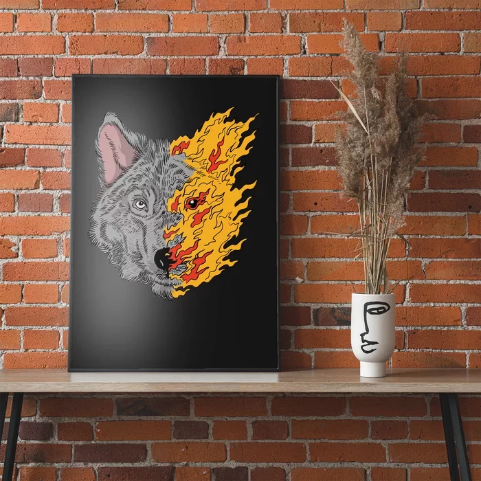 Wolf Face On Fire Poster