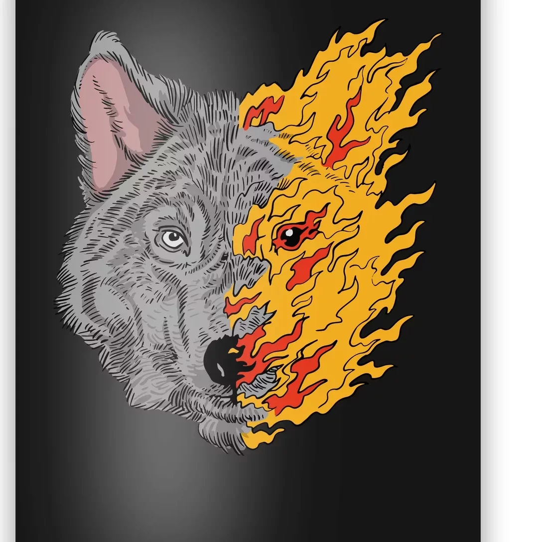 Wolf Face On Fire Poster