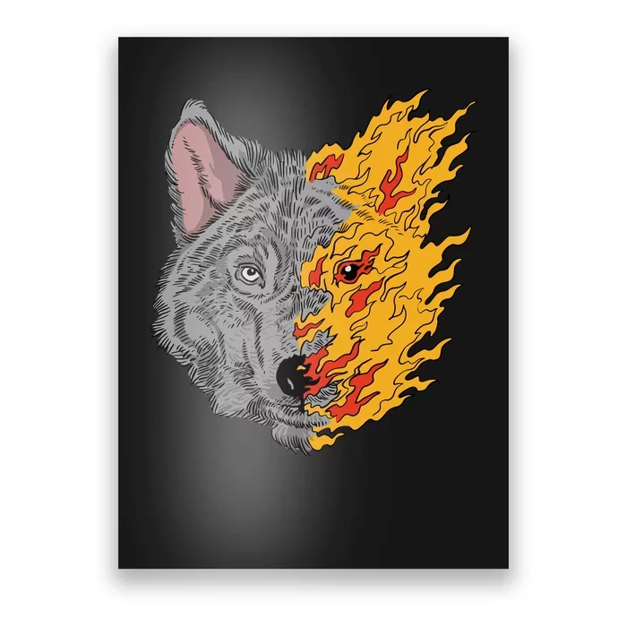 Wolf Face On Fire Poster