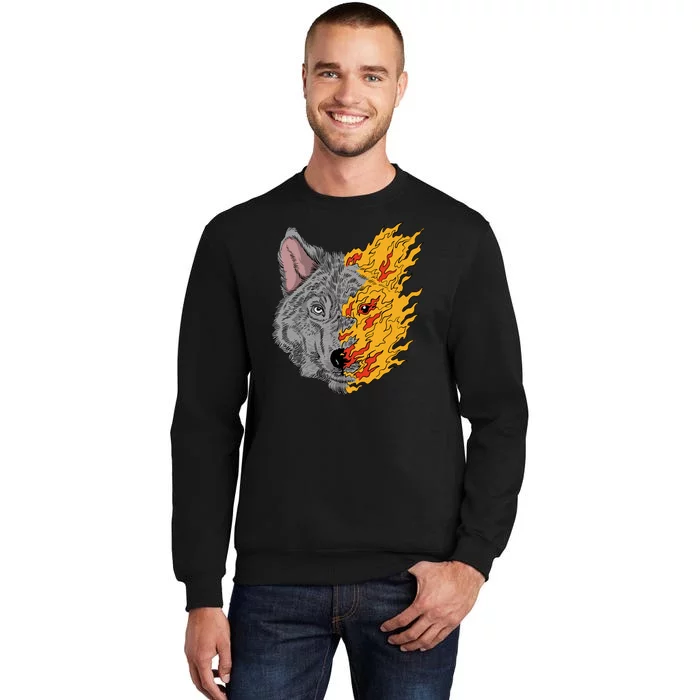 Wolf Face On Fire Tall Sweatshirt