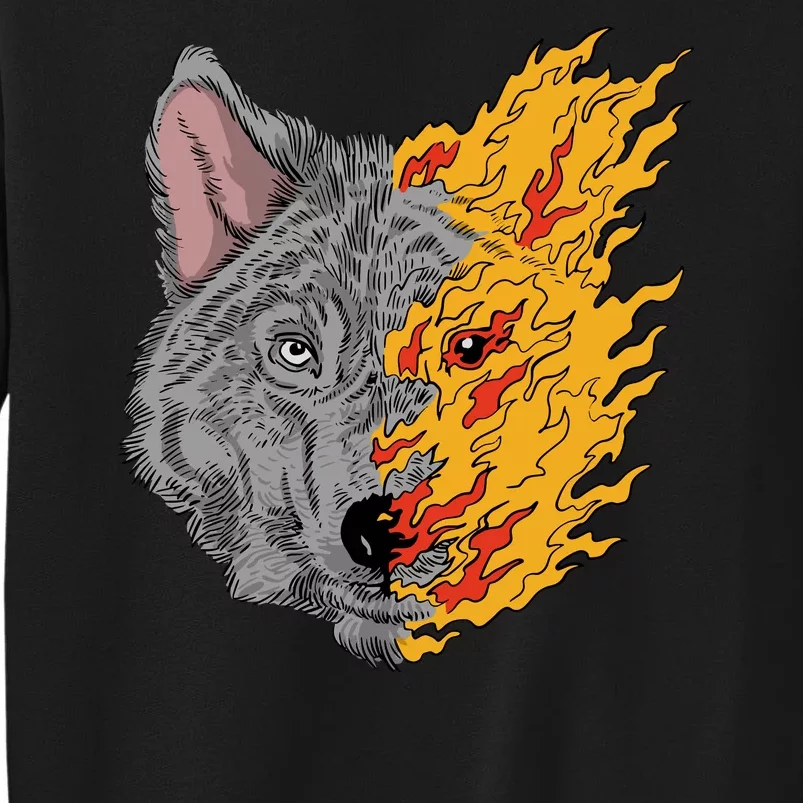 Wolf Face On Fire Tall Sweatshirt