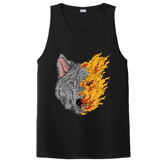 Wolf Face On Fire Performance Tank