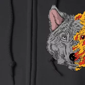 Wolf Face On Fire Full Zip Hoodie