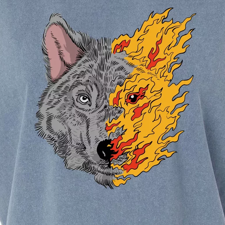 Wolf Face On Fire Garment-Dyed Women's Muscle Tee