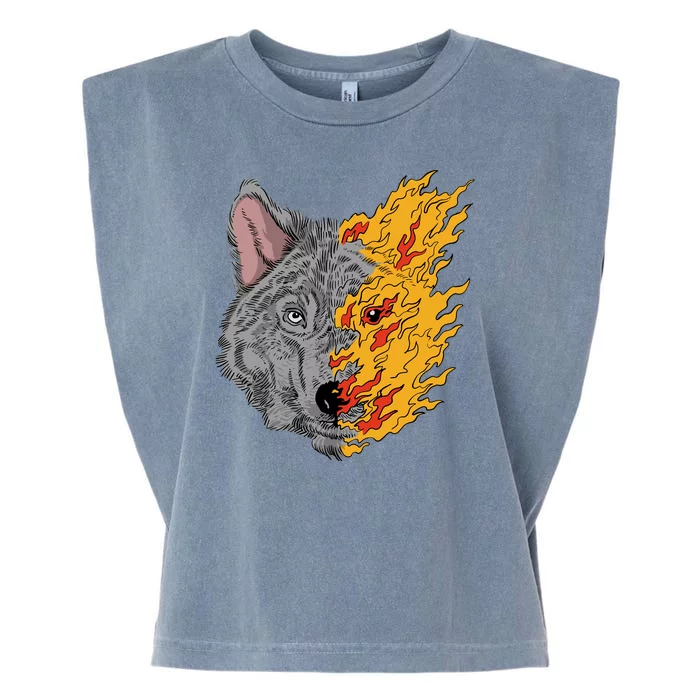 Wolf Face On Fire Garment-Dyed Women's Muscle Tee