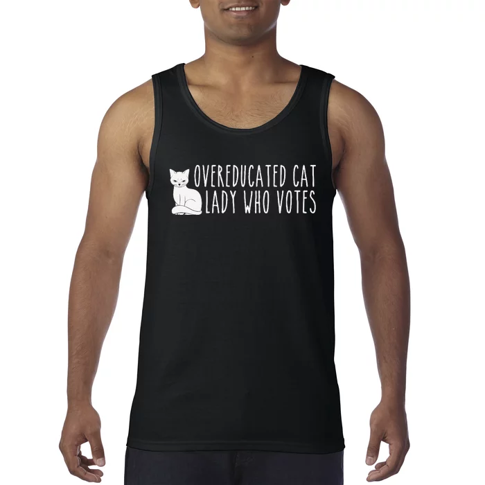 Women Funny Overeducated Cat Lady Who Votes For Kamala Harris 2024 Gift Tank Top