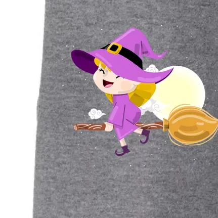 Witch Flying On Broomstick Against Full Moon Light With Star Great Gift Doggie 3-End Fleece Hoodie