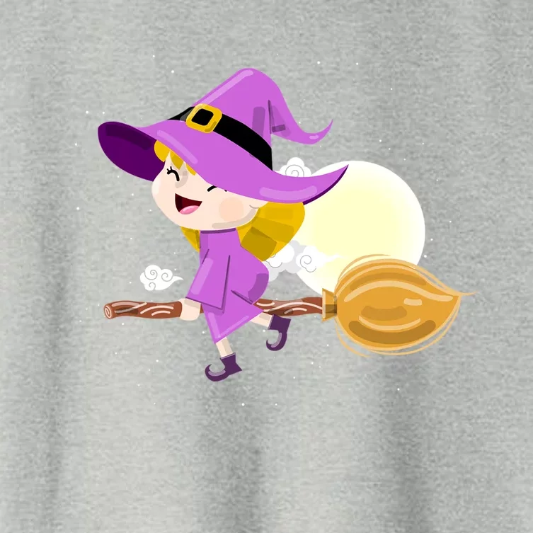 Witch Flying On Broomstick Against Full Moon Light With Star Great Gift Women's Crop Top Tee