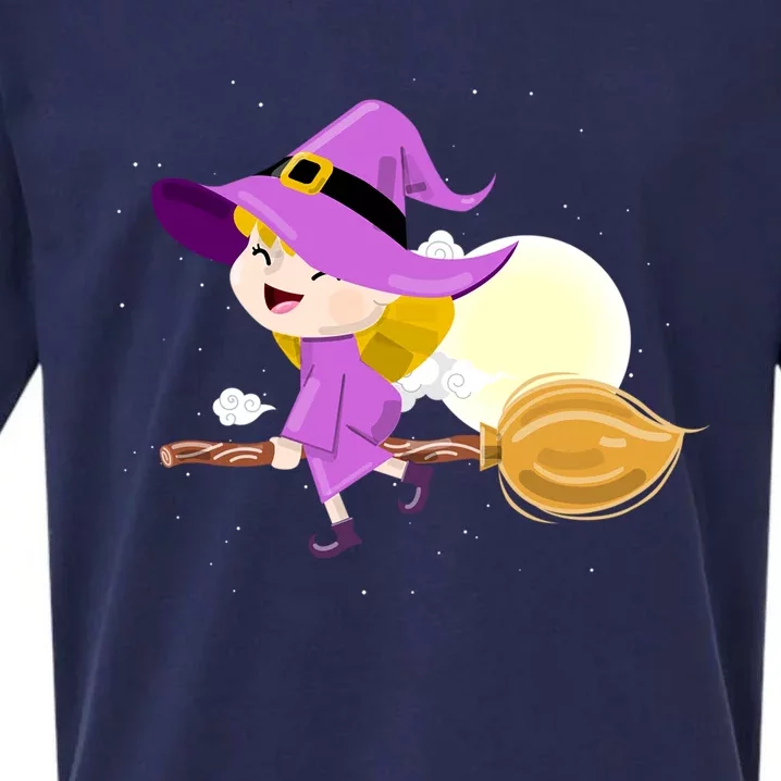 Witch Flying On Broomstick Against Full Moon Light With Star Great Gift Sueded Cloud Jersey T-Shirt