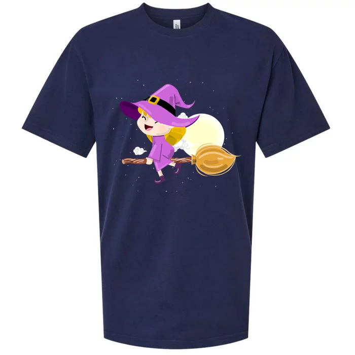 Witch Flying On Broomstick Against Full Moon Light With Star Great Gift Sueded Cloud Jersey T-Shirt