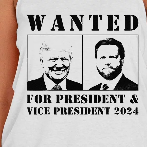 Wanted For President & Vice President 2024 Trump Vance Maga Women's Knotted Racerback Tank