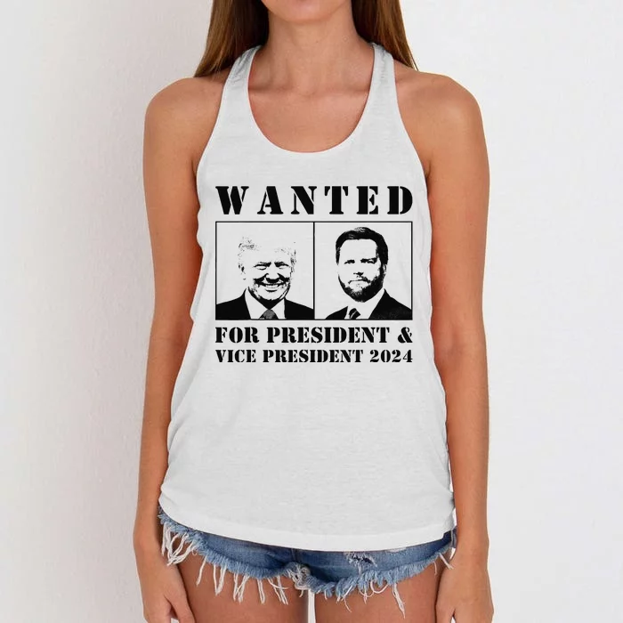 Wanted For President & Vice President 2024 Trump Vance Maga Women's Knotted Racerback Tank