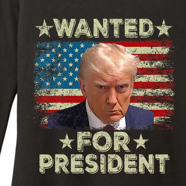 Wanted For President Trump Mug Shot 2024 Us American Flag Womens CVC Long Sleeve Shirt