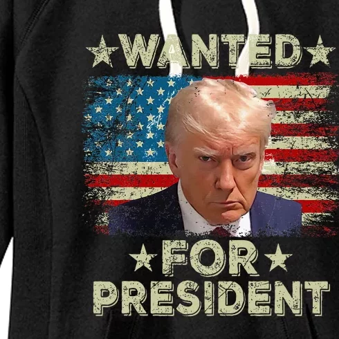 Wanted For President Trump Mug Shot 2024 Us American Flag Women's Fleece Hoodie