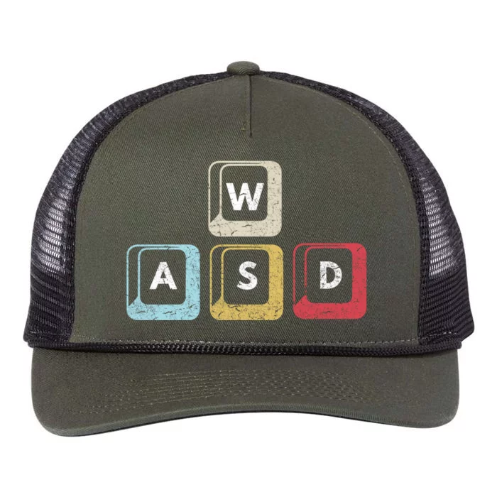 Wasd Funny Pc Video Gamer Wasd Gaming Pc Master Race Gift Retro Rope Trucker Hat Cap