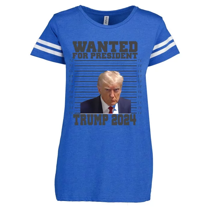 Wanted For President 2024 Trump Mugshot Trump Supporter Enza Ladies Jersey Football T-Shirt