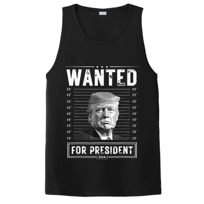 Wanted For President 2024 Donald Trump Never Surrender T Performance Tank