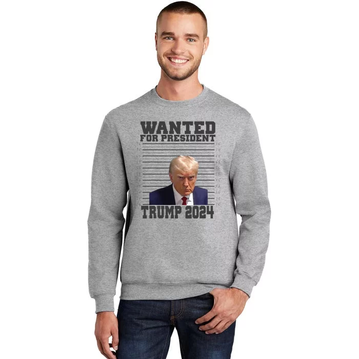 Wanted For President 2024 Trump Mugshot Trump Supporter Tall Sweatshirt