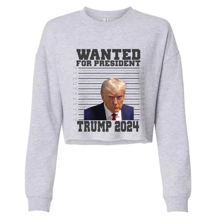 Wanted For President 2024 Trump Mugshot Trump Supporter Cropped Pullover Crew