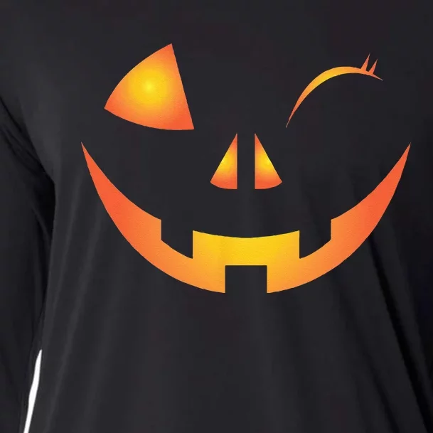 Wink Face Pumpkin Jack O Lantern Costume Cool Halloween Gift Cooling Performance Long Sleeve Crew