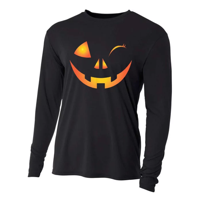 Wink Face Pumpkin Jack O Lantern Costume Cool Halloween Gift Cooling Performance Long Sleeve Crew