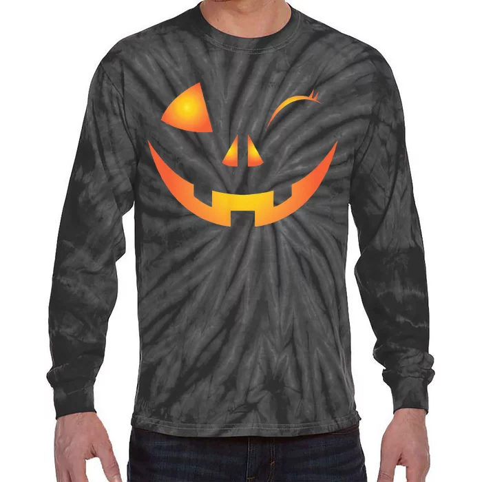 Wink Face Pumpkin Jack O Lantern Costume Cool Halloween Gift Tie-Dye Long Sleeve Shirt